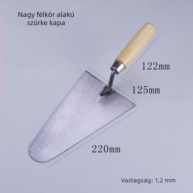 Kör fejű glettelőkanál, nagy glettelőkanál, téglázó glettelőkanál, téglafalazáshoz való glettelőkanál, glettelő kés, téglázó lapát, cement, homok és vakolat eszköz