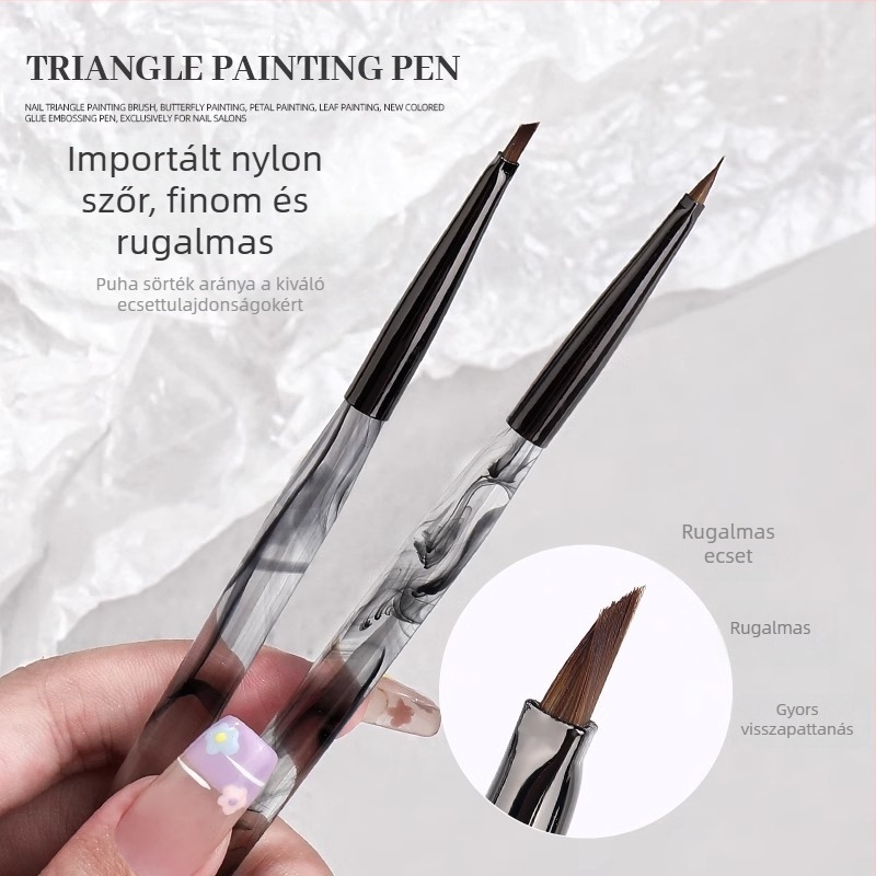 Körömdíszítő toll háromszög heggel, akril nyéllel, 1 ecsetkészlet, OEM Han Ying