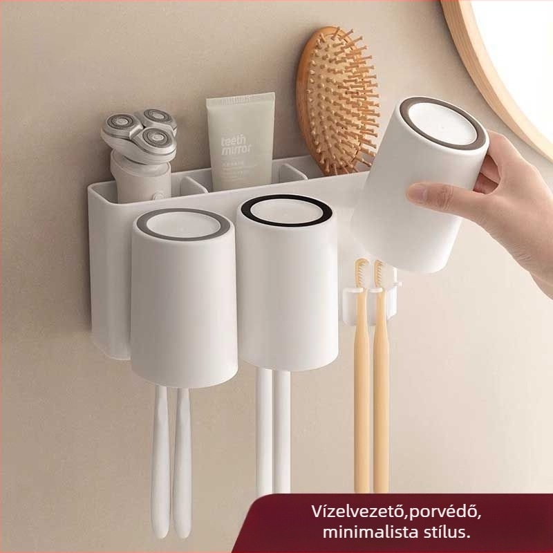 Fogkefetartó pohárral, falra szerelhető vákuumos rögzítés, műanyag, UV sterilizáció