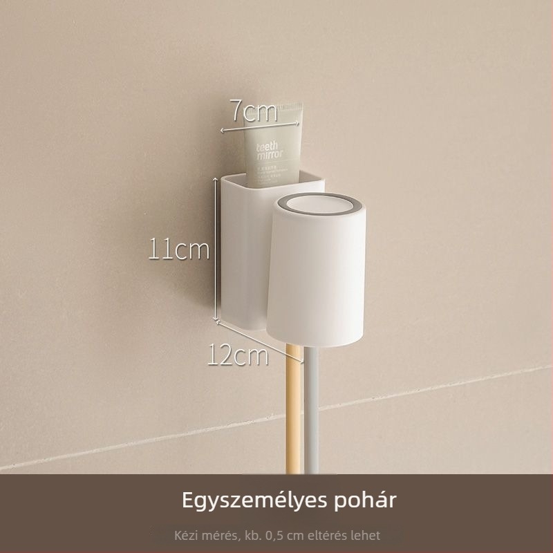 Fogkefetartó pohárral, falra szerelhető vákuumos rögzítés, műanyag, UV sterilizáció