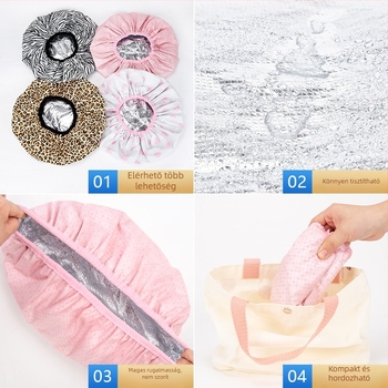 Mei La Mei hajkezelő sapka gőzzel – vastagított zuhanysapka hajmaszkhoz, hőmérséklet-szabályozó sapka, tin paper anyag, nyomtatott logó