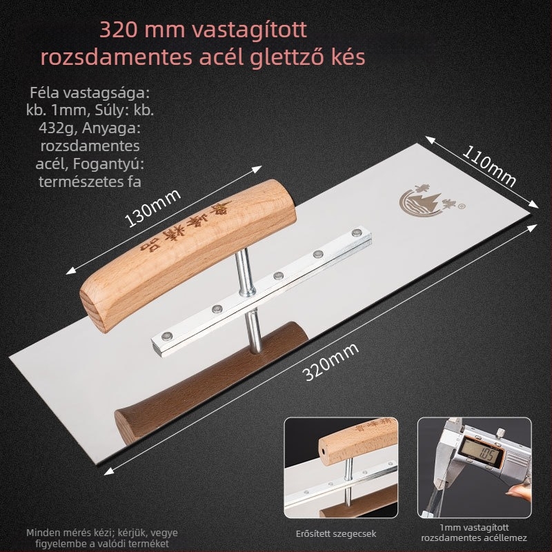 Lufeng görbült glettelőkanál rozsdamentes acélból, megerősített kivitelben, gitthez/gletteléshez, építés/dekoráció