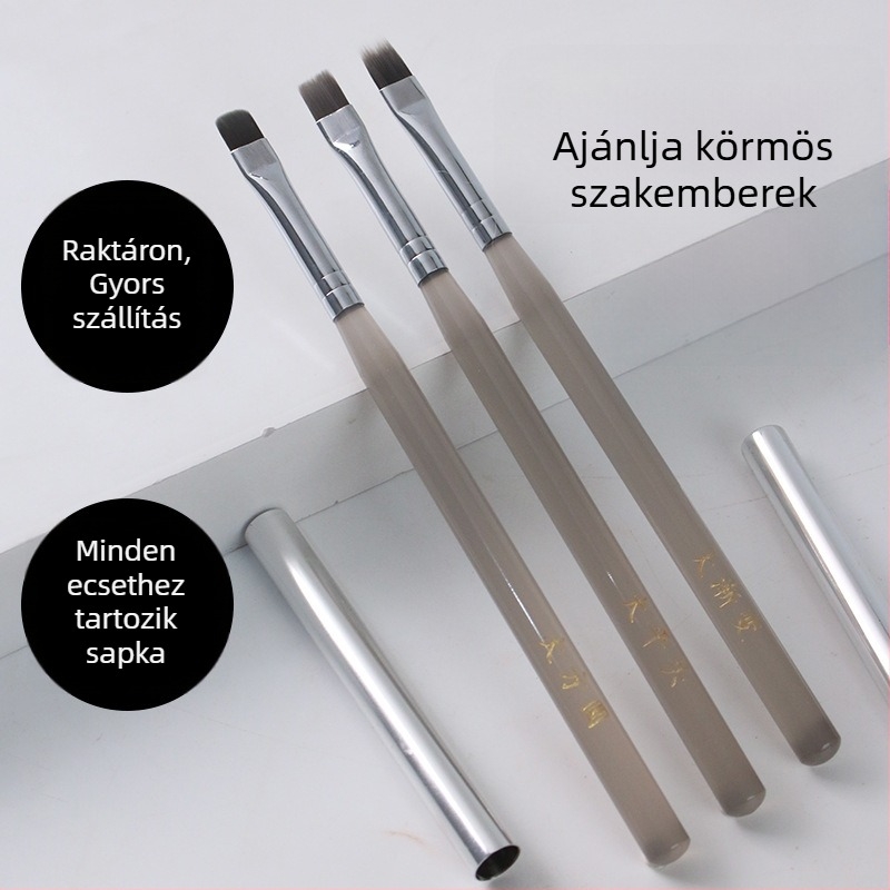 3 darabos akril köröm ecsetkészlet hosszú nyélű – gél manikűr eszközök