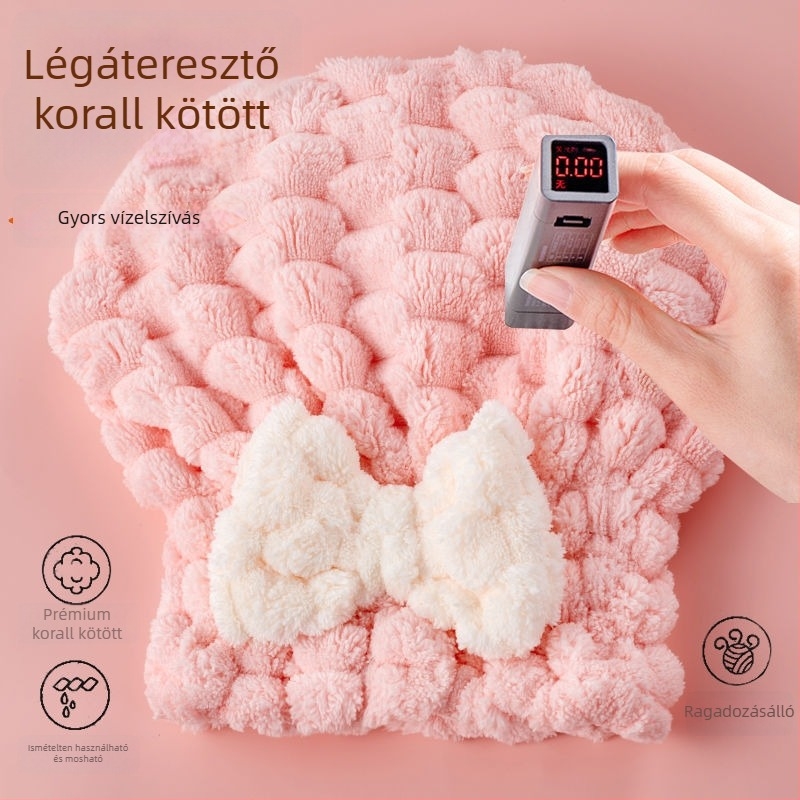 Női hajszárító törölköző masni kötésű dizájnnal, vast, rendkívül nedvszívó, gyors száradás, korall fleece, 80–99 g, 150D