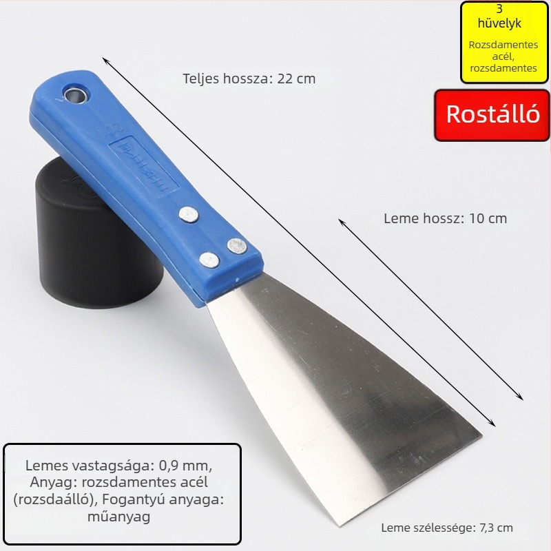 Glettelő kés műanyag fogantyúval és rozsdamentes acél pengével, putty knife sorozat, festéshez és felújításhoz