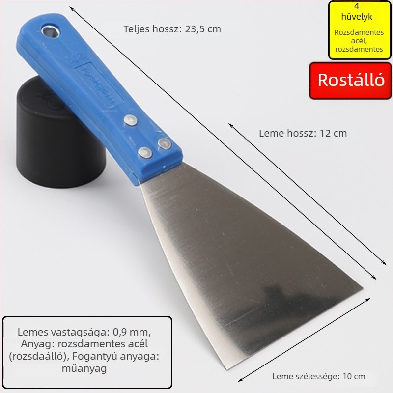 Glettelő kés műanyag fogantyúval és rozsdamentes acél pengével, putty knife sorozat, festéshez és felújításhoz