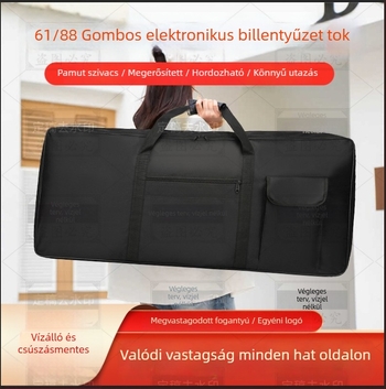 Vízálló elektromos billentyűtáska 61/76/88 billentyűkhöz, külső Oxford anyag, belső poliészter bélés, görbült vállpánt