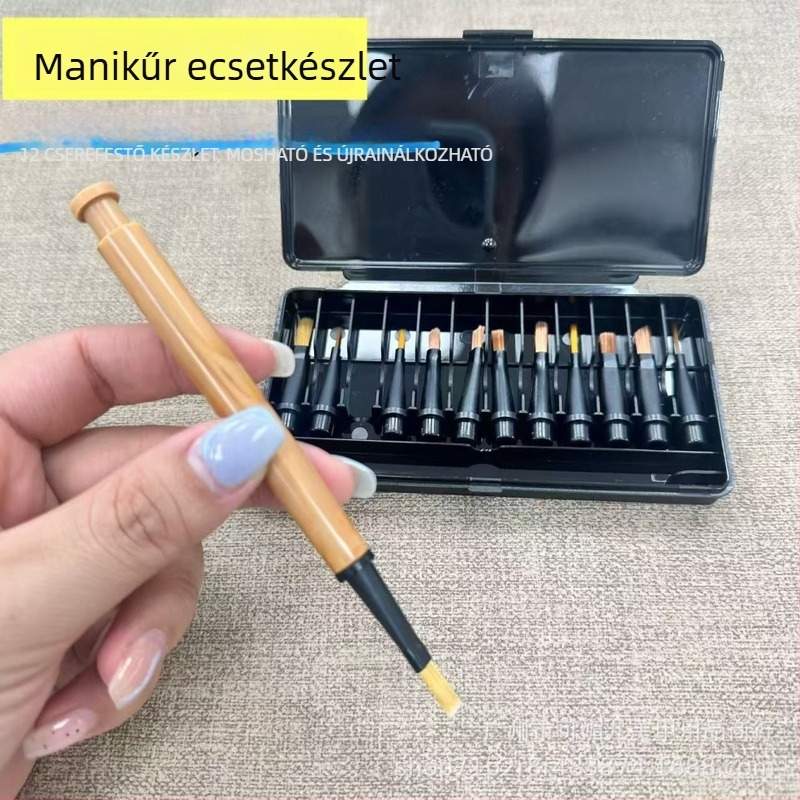 Ke Meier Köröm Művészeti Tollkészlet 12 cserélhető sörtével, hordozható műanyag nyél, ajándékdobozos csomagolás Gel köröm festéséhez – Gradáció és finom vonalak