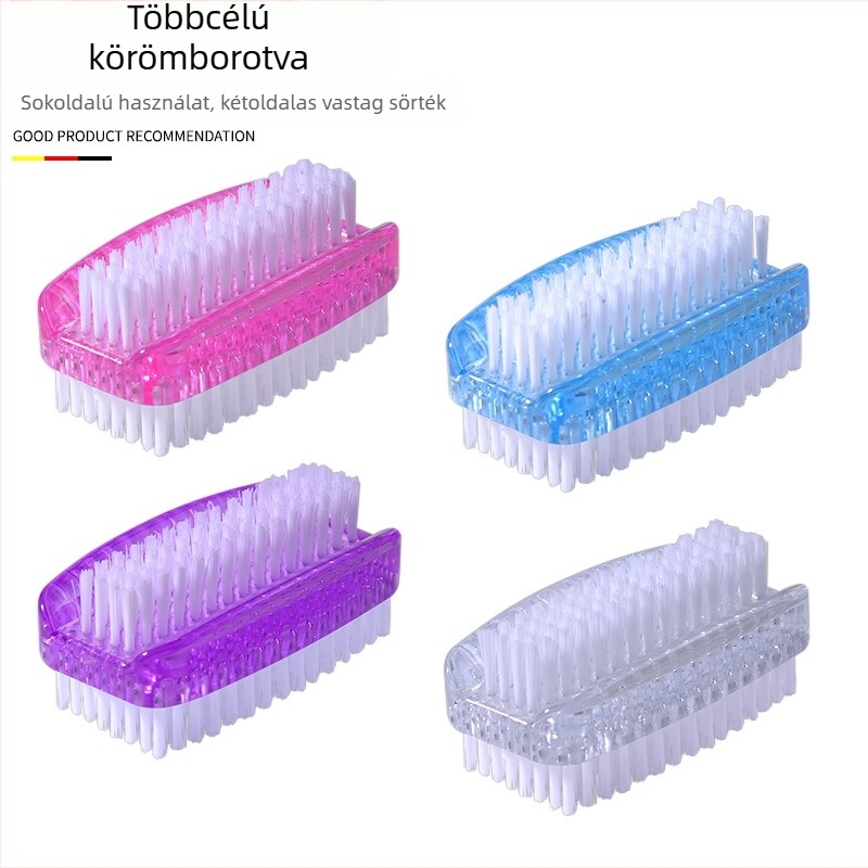 Kétoldalas, multifunkcionális por- és manikűr tisztító kefe, átlátszó műanyag házzal; kefemateria: fehér PP selyem; szálak: átlátszó PP, nylon