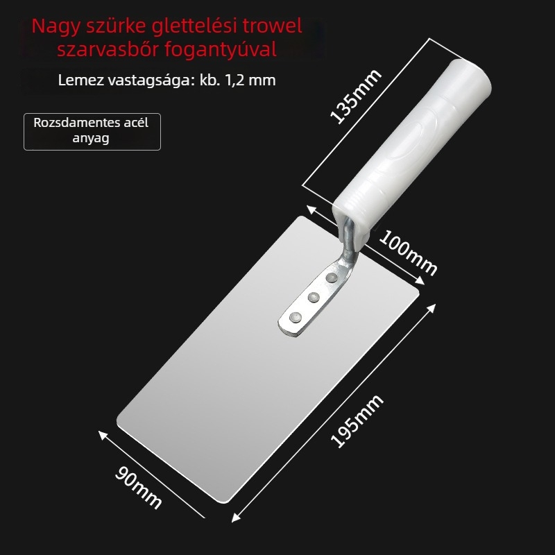 Kemaixin vakolat-spatula hússzálas fogantyúval, sík penge, 280–330 mm hosszú, 1.1 mm vastag