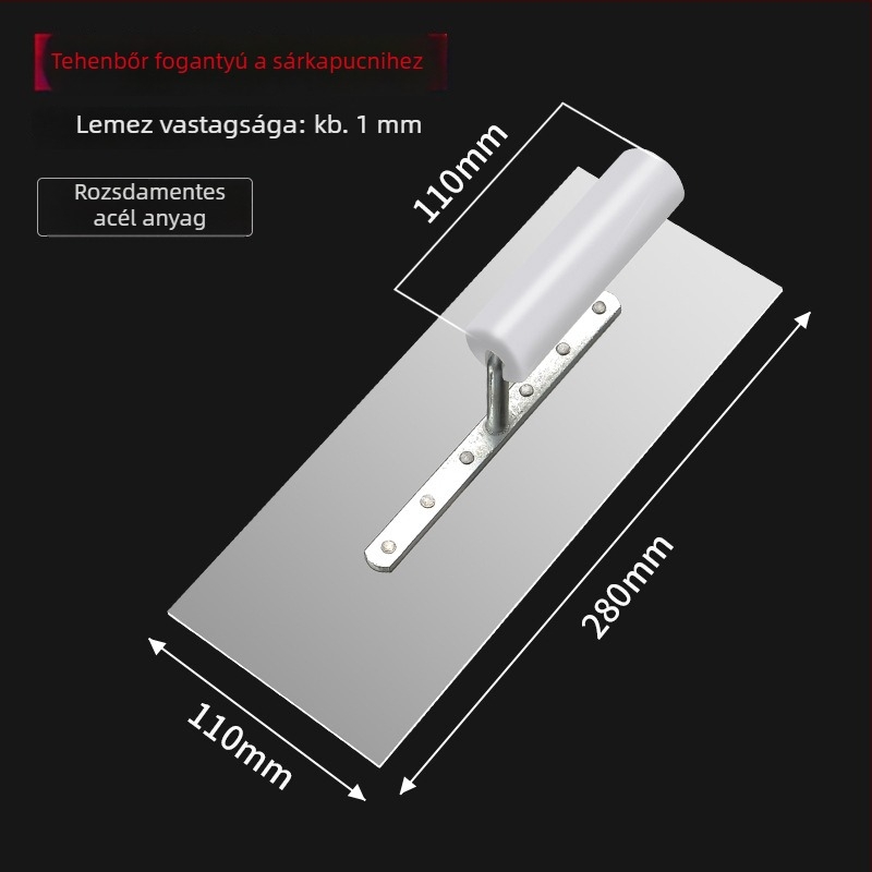 Kemaixin vakolat-spatula hússzálas fogantyúval, sík penge, 280–330 mm hosszú, 1.1 mm vastag