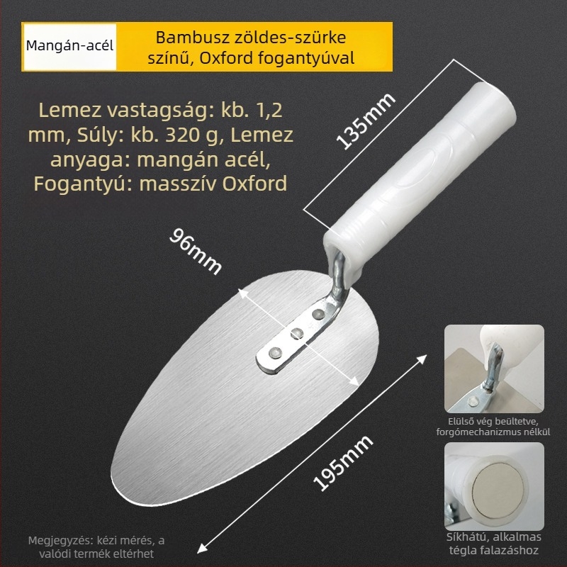 Kemaixin vakolat-spatula hússzálas fogantyúval, sík penge, 280–330 mm hosszú, 1.1 mm vastag