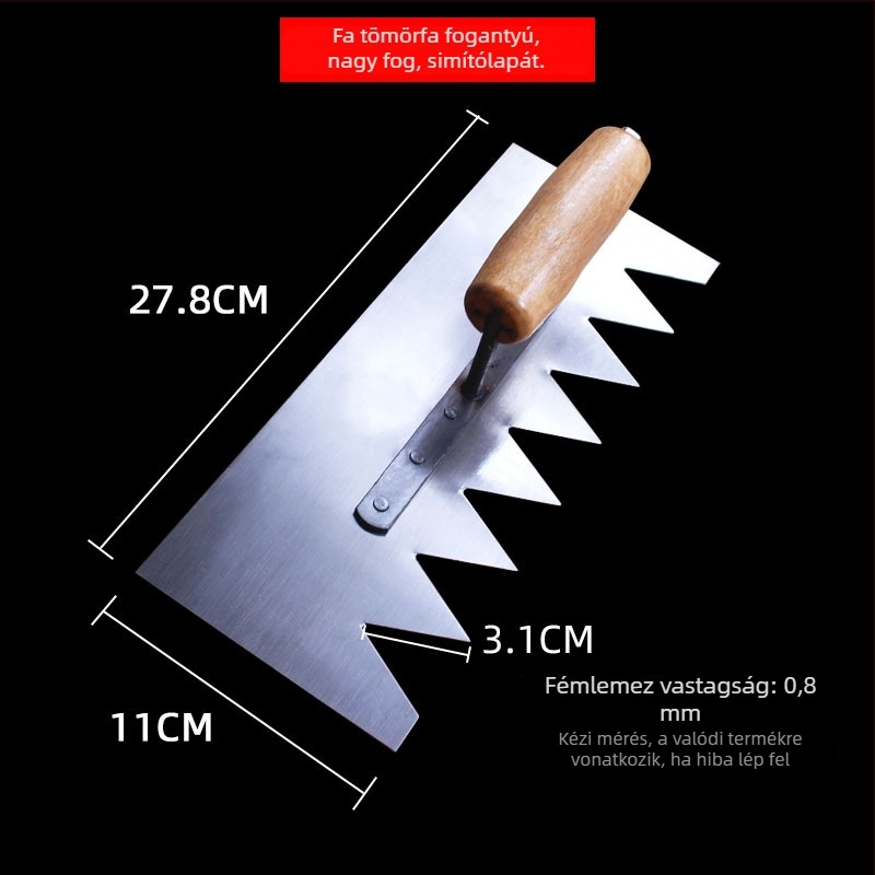 Fogazott glettelőkanál csempéhez és vakolathoz – recés spatula, ragasztó eszköz csempéhez, glettelő kés