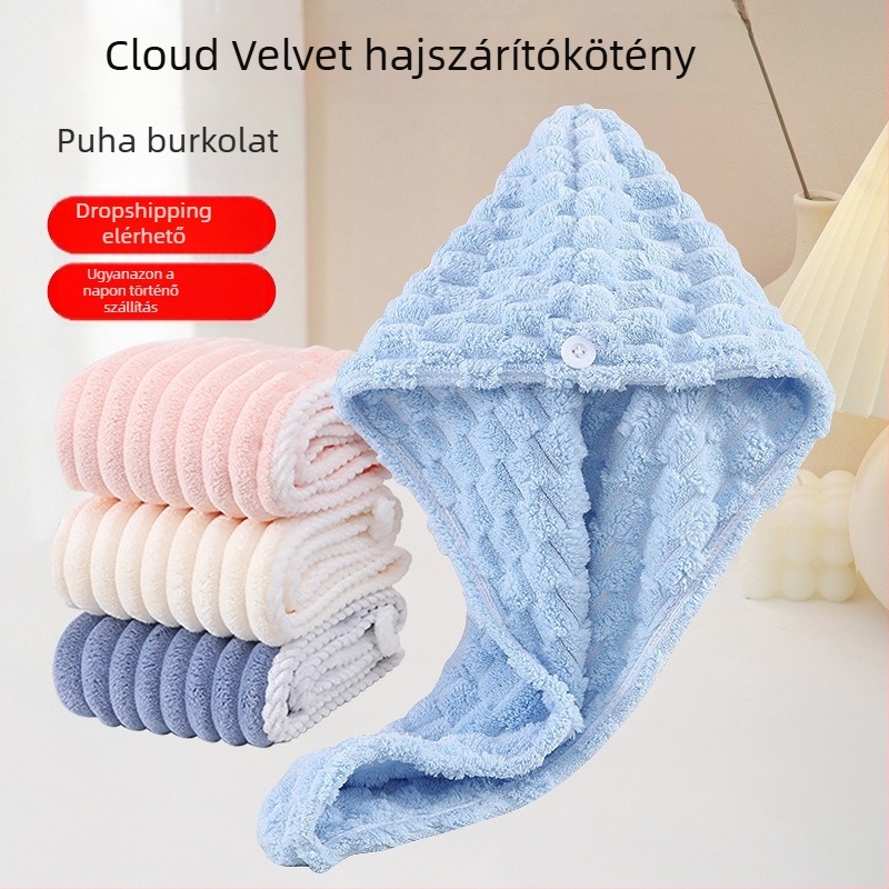 Koral bársonyos hajszárító sapka, 150D szálak, varrott szél, súly 50–79 g