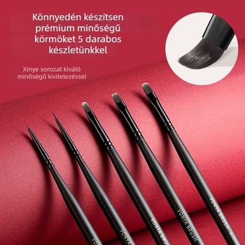 Körömdekorációs toll készlet, 5 darabos, hosszú fa nyéllel