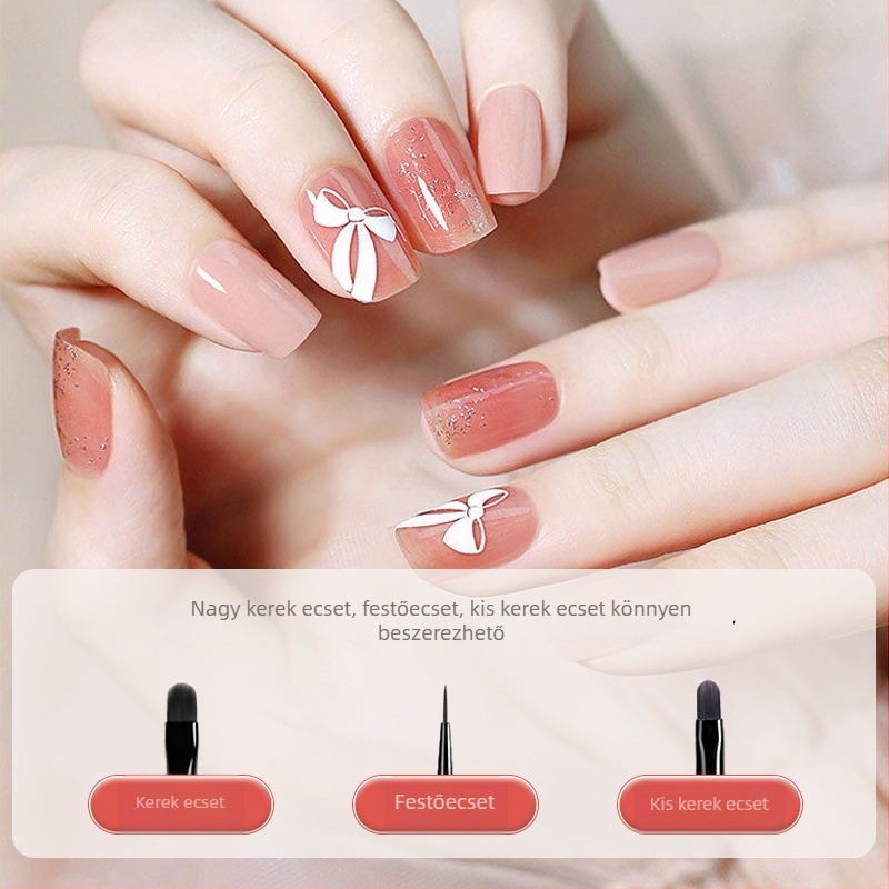 Körömdekorációs toll készlet, 5 darabos, hosszú fa nyéllel