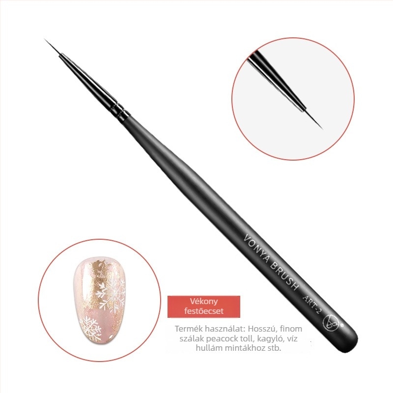 Körömdekorációs toll készlet, 5 darabos, hosszú fa nyéllel