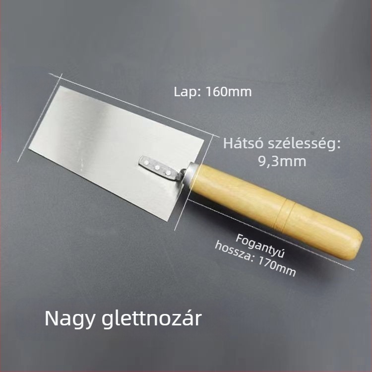Téglaépítő glettelőkanál szénacélból, élező eszközzel