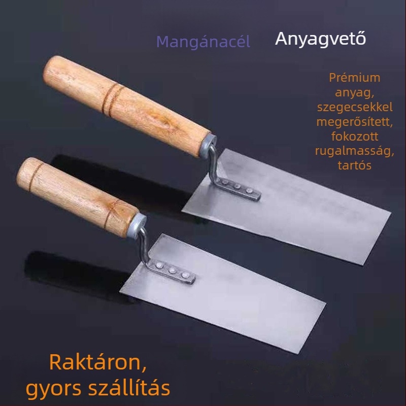 Téglaépítő glettelőkanál szénacélból, élező eszközzel