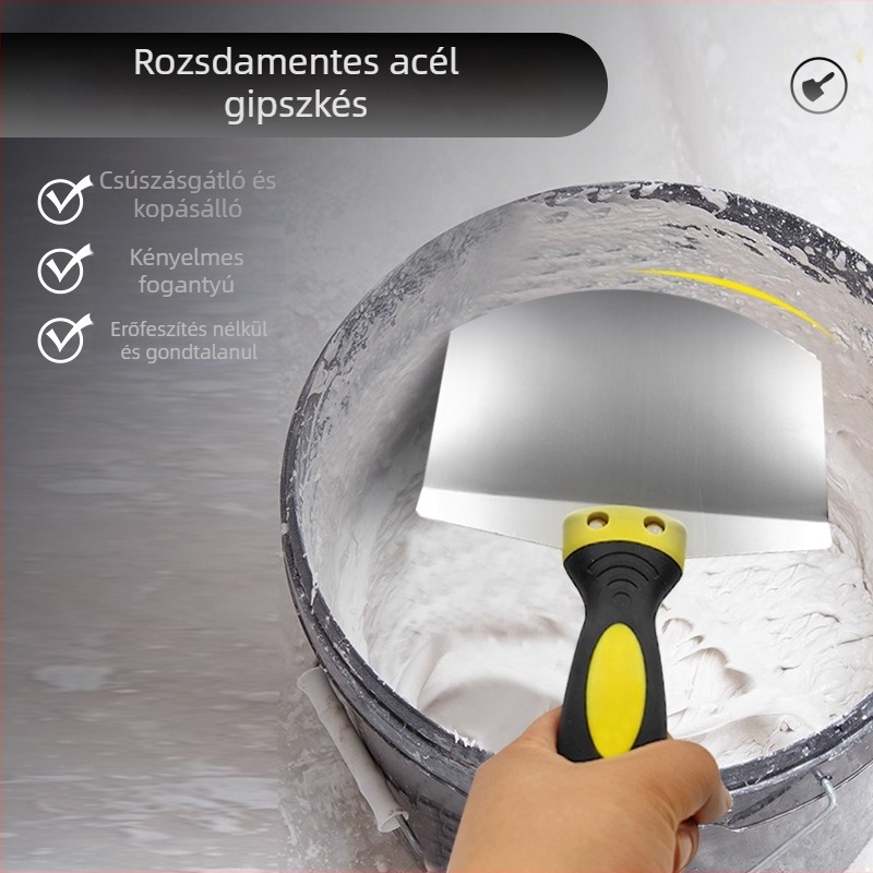 Kerek hordó alakú glettvas ívelt fejjel, rozsdamentes acél alátámasztólemezzel cementes vakolathoz és kőműves munkákhoz