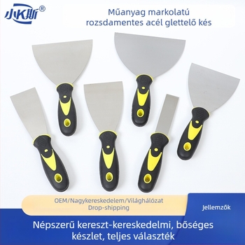 Vastagított rozsdamentes acél glettkés, háromszög alakú pengével, eszköz a falak glettelésére és kaparására