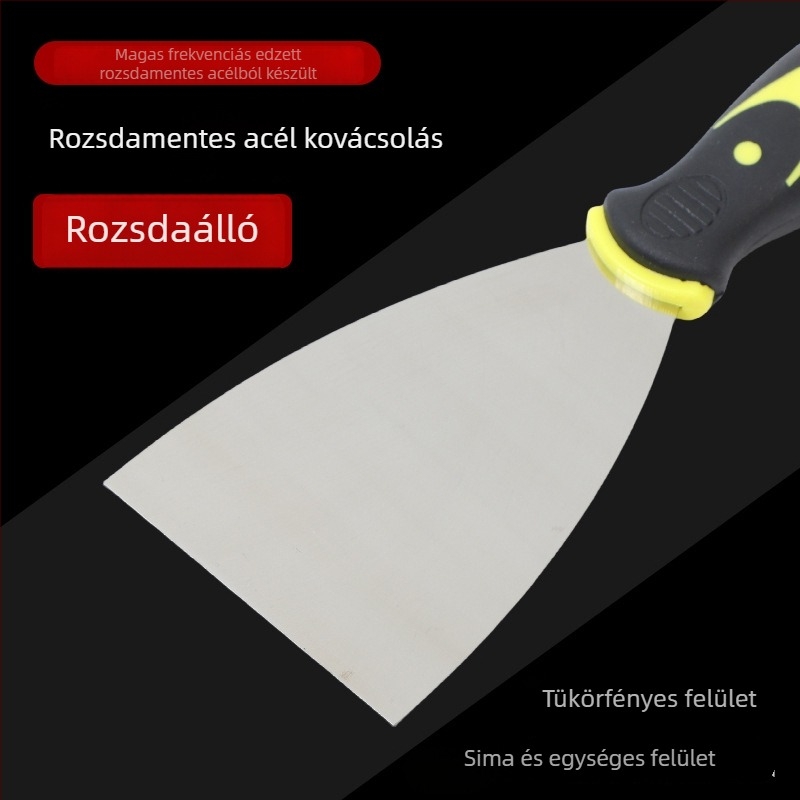 Vastagított rozsdamentes acél glettkés, háromszög alakú pengével, eszköz a falak glettelésére és kaparására