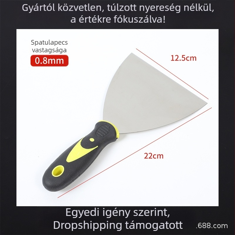 Vastagított rozsdamentes acél glettkés, háromszög alakú pengével, eszköz a falak glettelésére és kaparására