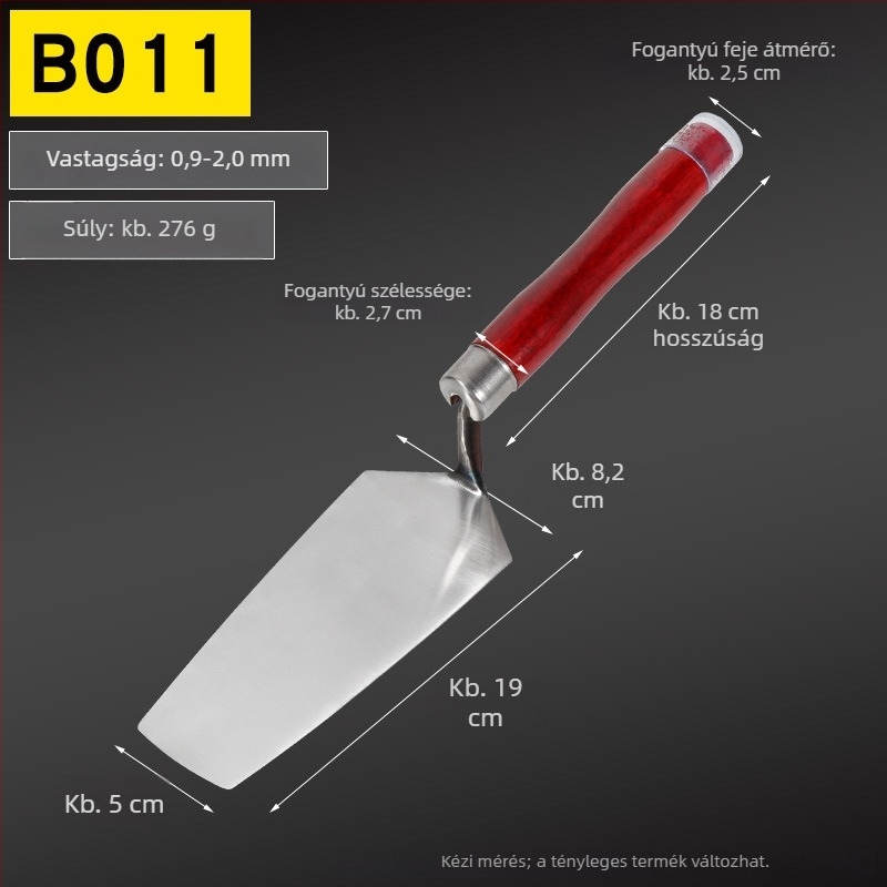 Rozsdamentes acél vakoló kés, egy darabból kovácsolt, rugóacél, sík kés típusú falazáshoz