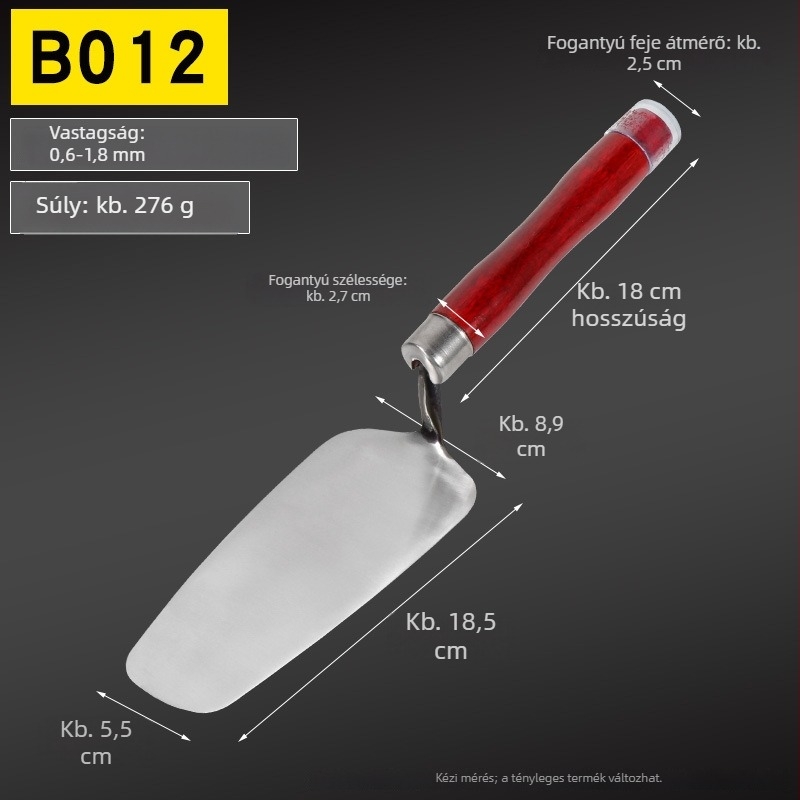 Rozsdamentes acél vakoló kés, egy darabból kovácsolt, rugóacél, sík kés típusú falazáshoz