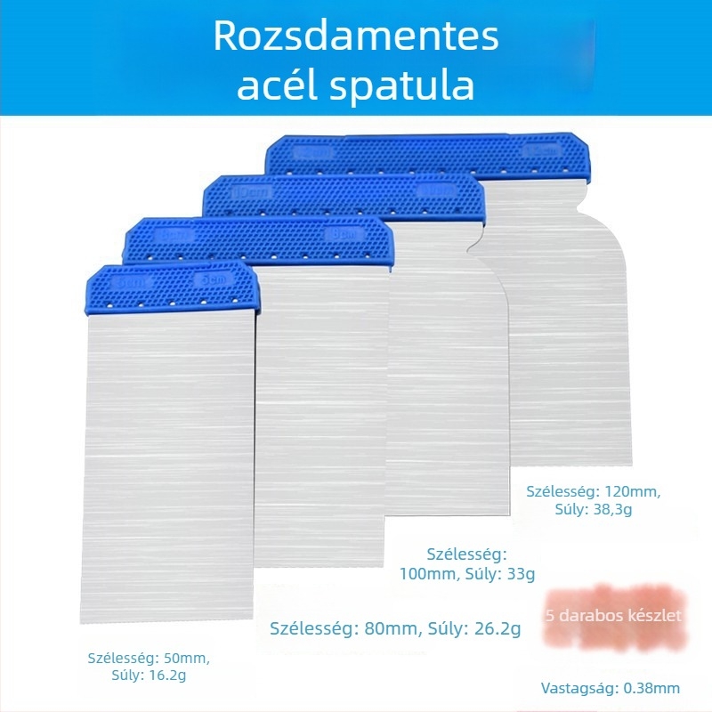 Rozsdamentes acélból készült kaparó- és glettkés készlet vakolatfelújításhoz és autófesték javításához
