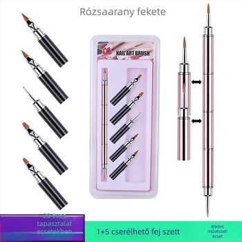 10 részes köröm-rajz ecsetkészlet cserélhető fejű, nylon szálú kefék, fém nyél, hordozható dizájn