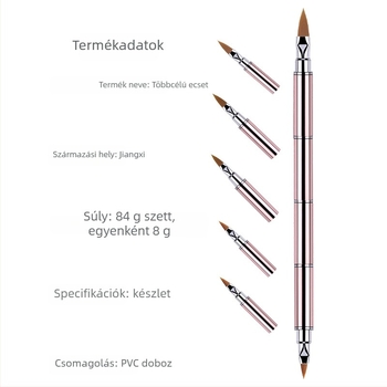 10 részes köröm-rajz ecsetkészlet cserélhető fejű, nylon szálú kefék, fém nyél, hordozható dizájn