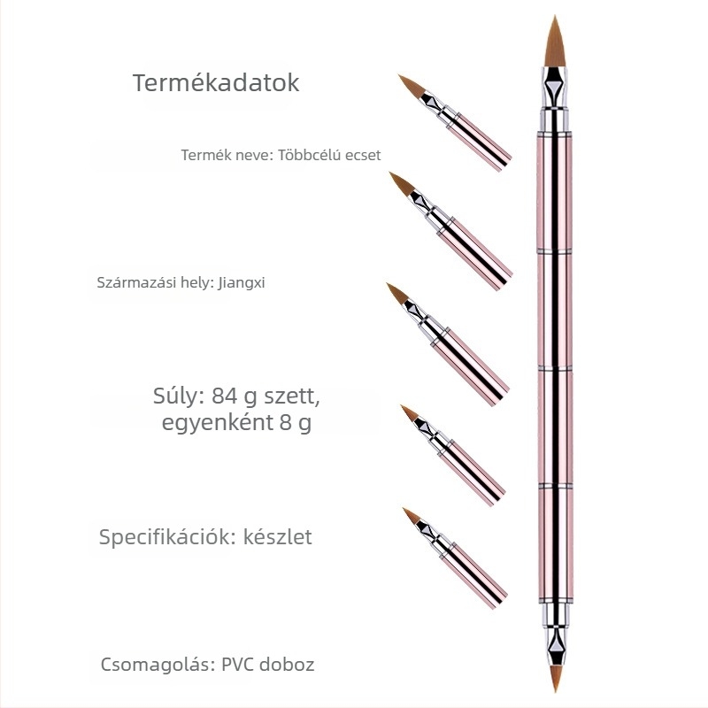 10 részes köröm-rajz ecsetkészlet cserélhető fejű, nylon szálú kefék, fém nyél, hordozható dizájn