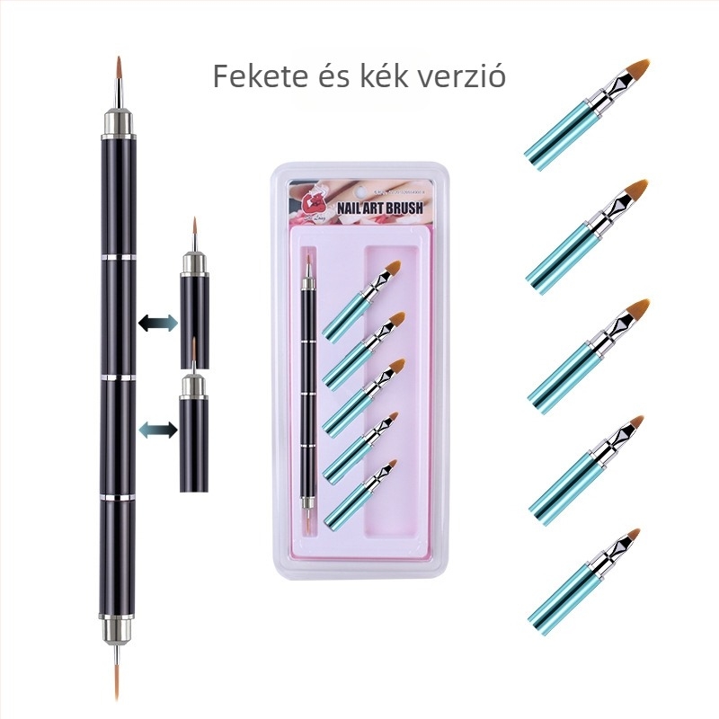 10 részes köröm-rajz ecsetkészlet cserélhető fejű, nylon szálú kefék, fém nyél, hordozható dizájn