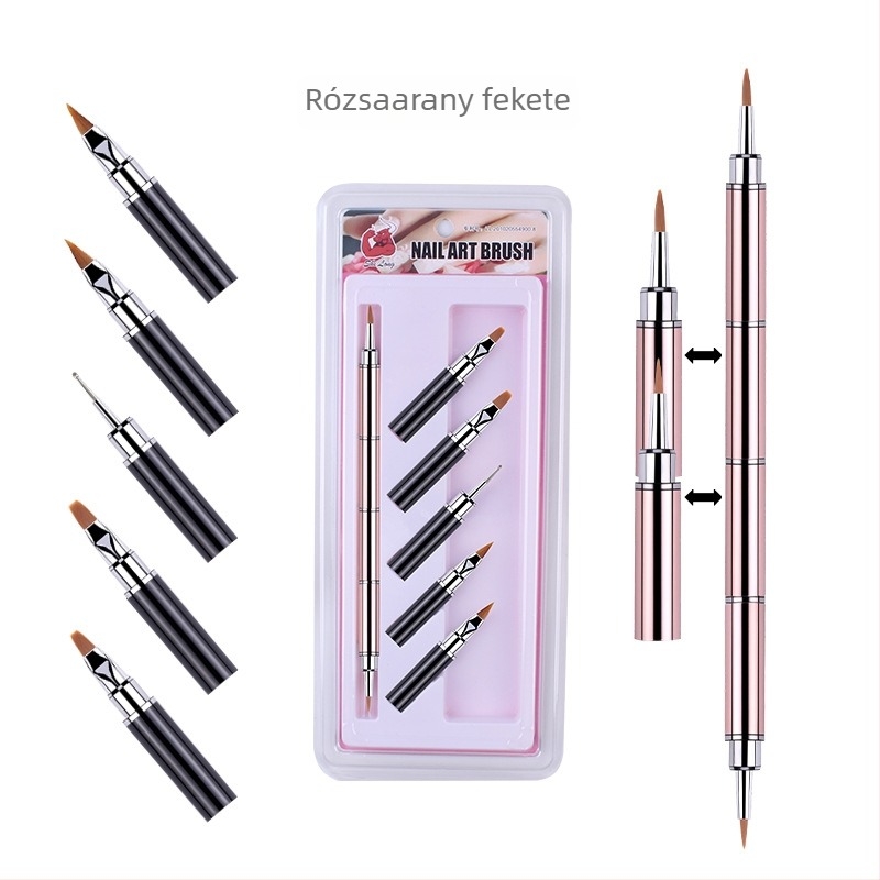 10 részes köröm-rajz ecsetkészlet cserélhető fejű, nylon szálú kefék, fém nyél, hordozható dizájn