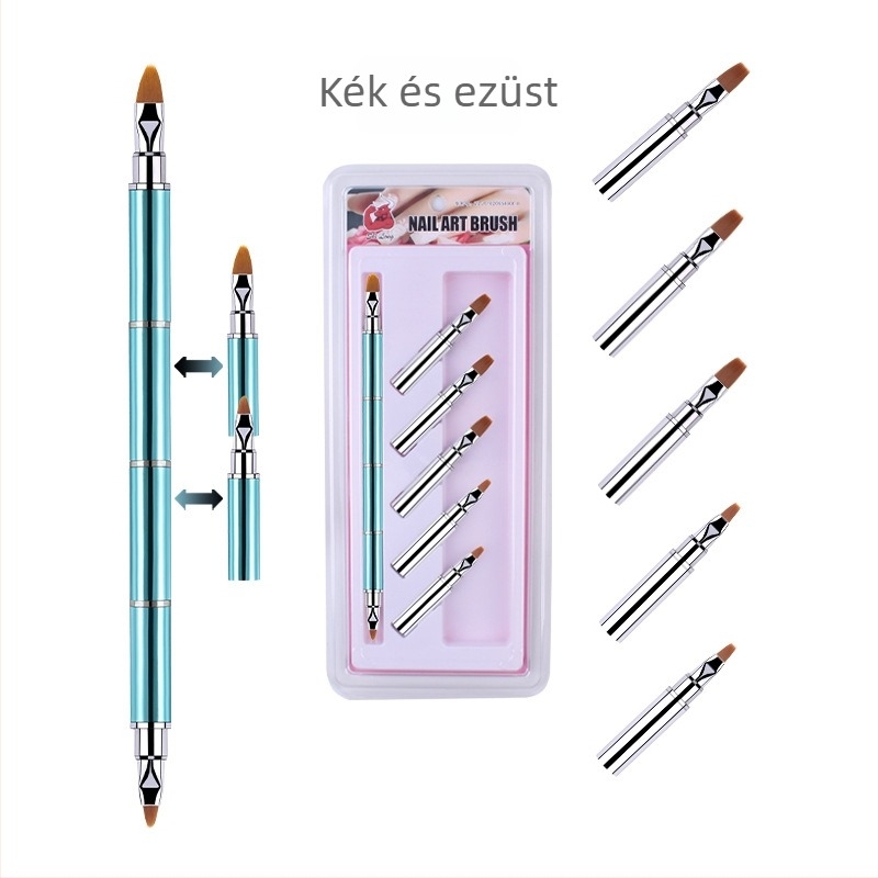 10 részes köröm-rajz ecsetkészlet cserélhető fejű, nylon szálú kefék, fém nyél, hordozható dizájn