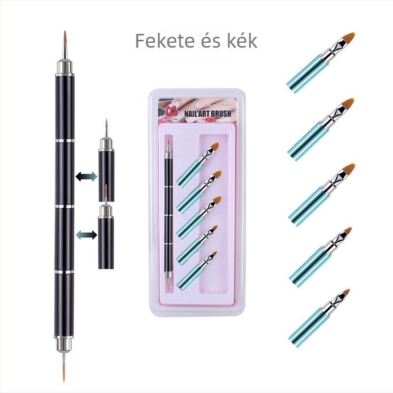 10 részes köröm-rajz ecsetkészlet cserélhető fejű, nylon szálú kefék, fém nyél, hordozható dizájn