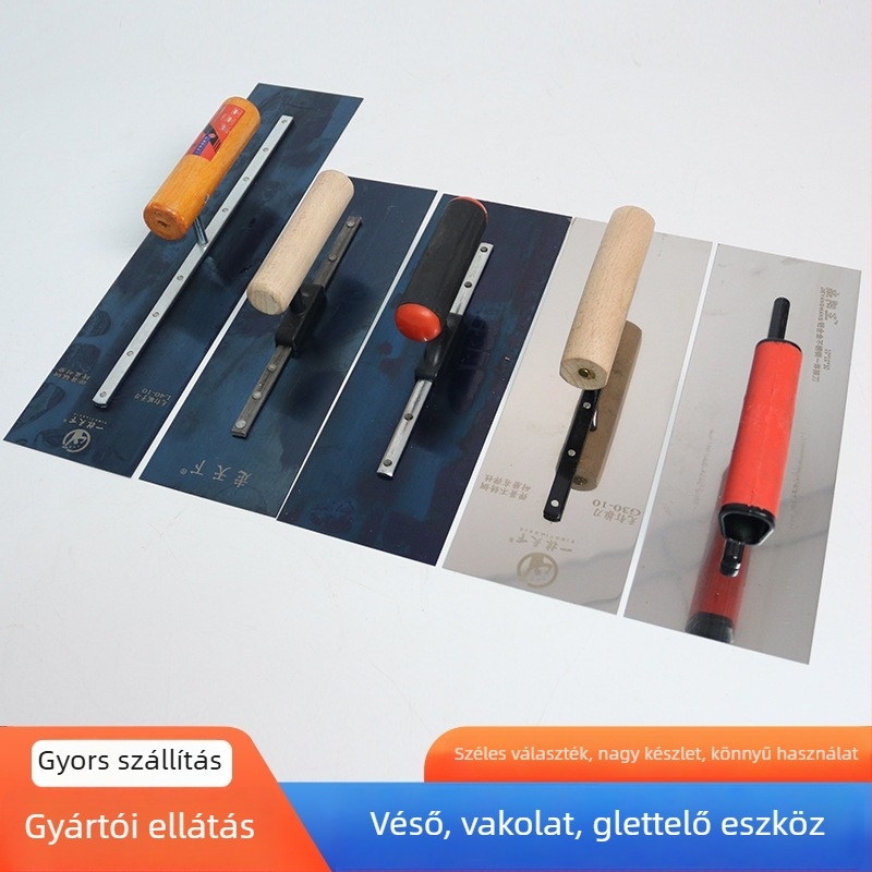 Rozsdamentes acél glettelő kés – sík penge, vastagított él, cementhez és vakolathoz, építési díszítésre
