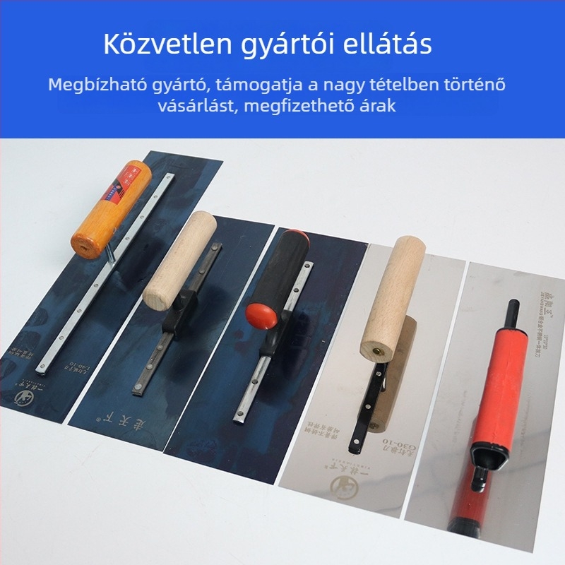 Rozsdamentes acél glettelő kés – sík penge, vastagított él, cementhez és vakolathoz, építési díszítésre