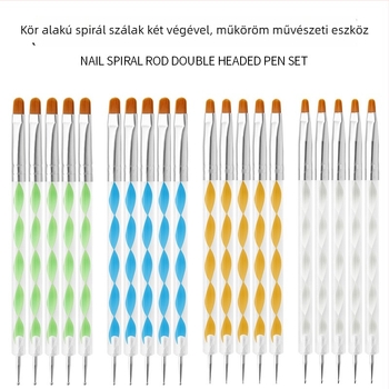 Gél körmök ecset készlet, 5 darab, hosszú akril nyél, kettős végű pontozó toll Geliheng