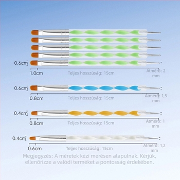 Gél körmök ecset készlet, 5 darab, hosszú akril nyél, kettős végű pontozó toll Geliheng