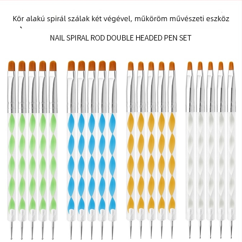Gél körmök ecset készlet, 5 darab, hosszú akril nyél, kettős végű pontozó toll Geliheng