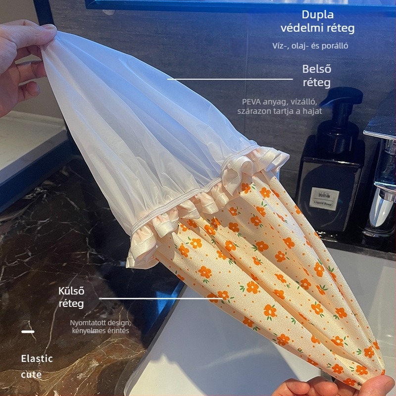 Két rétegű zuhanysapka PVC-ből, vízálló felnőtt sapka fürdéshez és sminkhez, újrahasználható