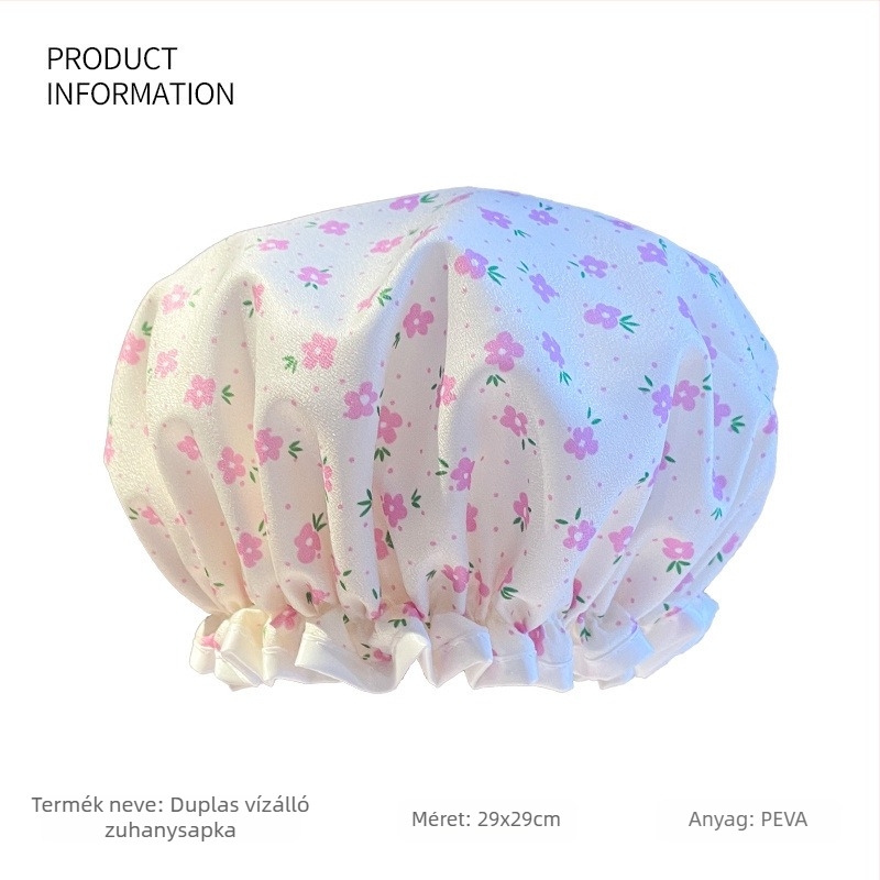 Két rétegű zuhanysapka PVC-ből, vízálló felnőtt sapka fürdéshez és sminkhez, újrahasználható