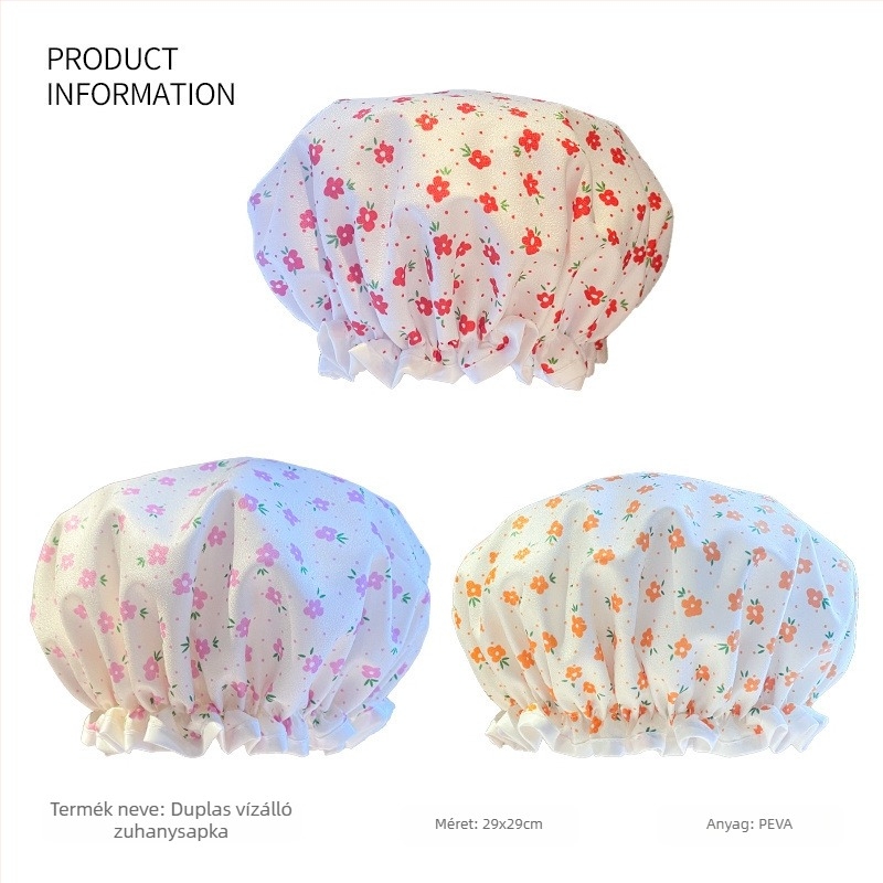 Két rétegű zuhanysapka PVC-ből, vízálló felnőtt sapka fürdéshez és sminkhez, újrahasználható