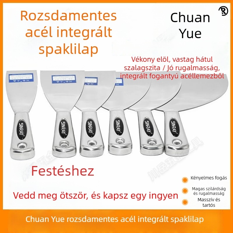 Rozsdamentes acél glettkés vastított éllel — többfunkciós faliszerszám gletteléshez (nincs márka, Kínában gyártott)