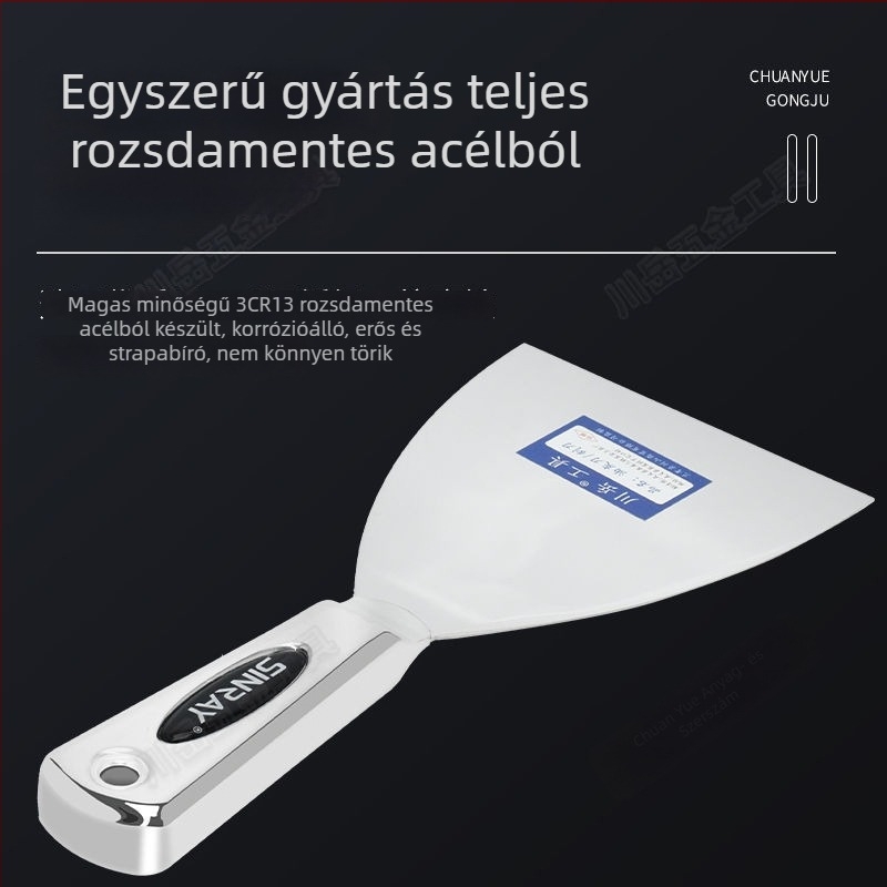 Rozsdamentes acél glettkés vastított éllel — többfunkciós faliszerszám gletteléshez (nincs márka, Kínában gyártott)