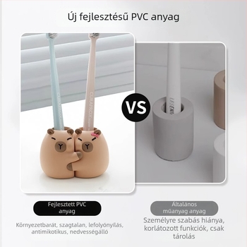 Capybara PVC fogkefetartó, mosdó melletti felületre – műanyag, fúrás nélküli szerelés, dupla fogkefetároló, Mr. Art márka