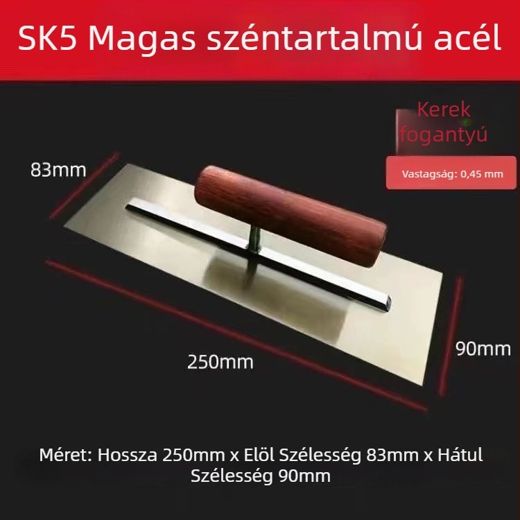 Belső falak glettelő spatulája SK5 magas szén­tartalmú acél penge, 45# acél talp, fa markolat, modell 250/270/300