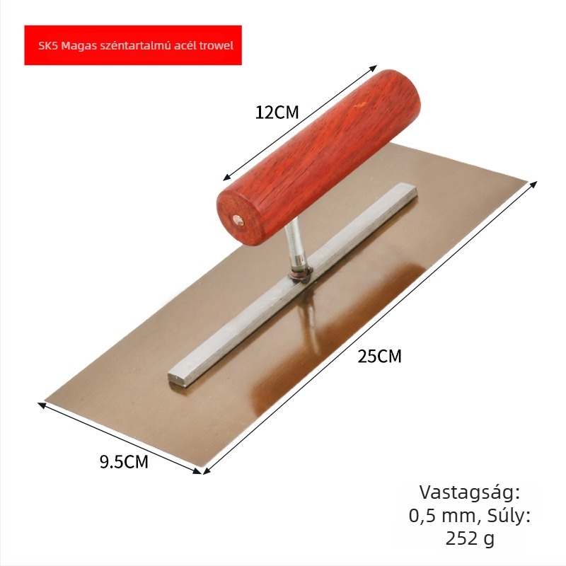 Belső falak glettelő spatulája SK5 magas szén­tartalmú acél penge, 45# acél talp, fa markolat, modell 250/270/300